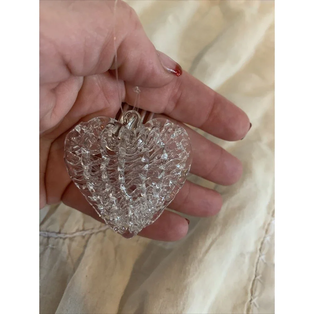 SPUN GLASS HEART CHRISTMAS ORNAMENT Delicate GLASS Wedding Holiday LOVE GIFT etc